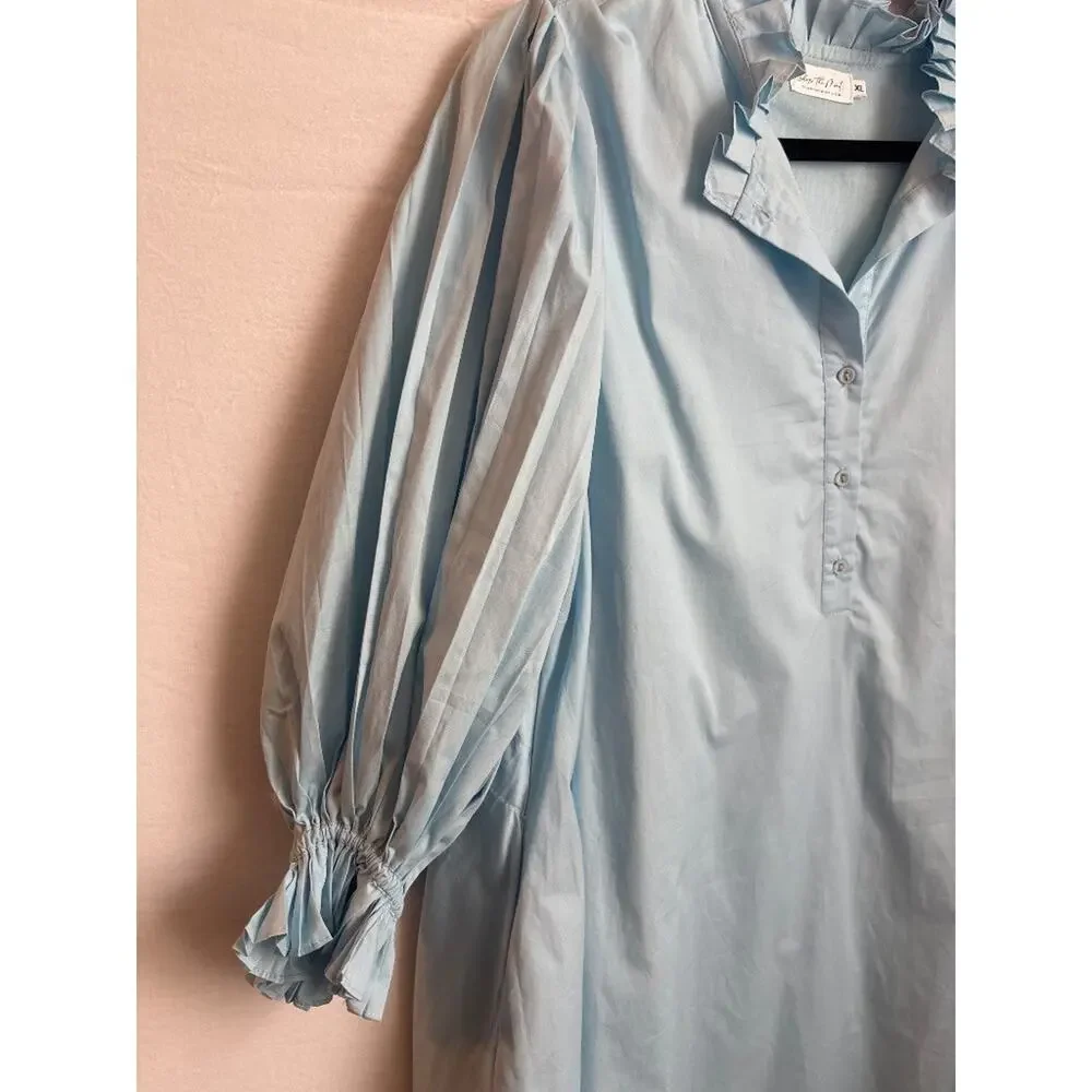 Shop the Mint MJD147 Light Blue XL Ruffle Poet Sleeve Mini Dress - Picture 3 of 7